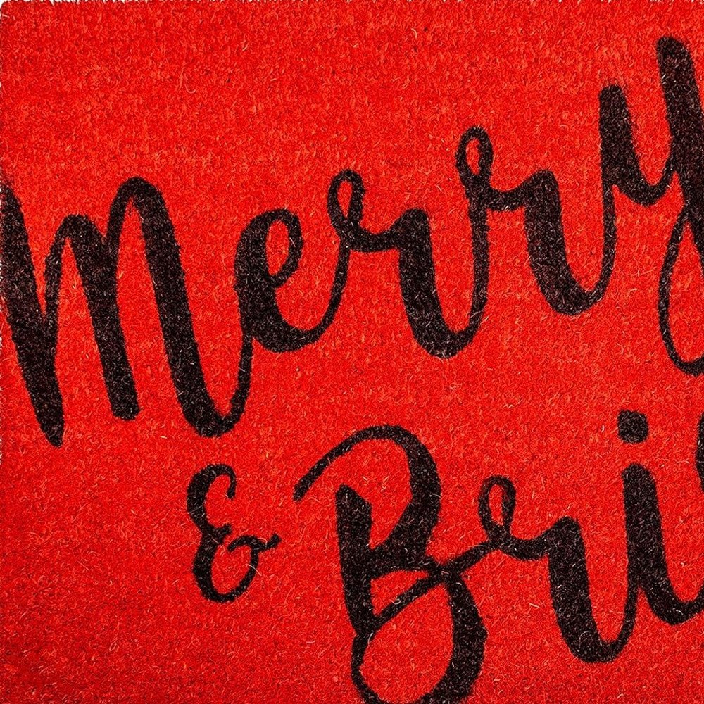 24" X 36" Red and Black Coir Merry and Bright Outdoor Christmas Door Mat HomeRoots