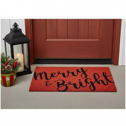 24" X 36" Red and Black Coir Merry and Bright Outdoor Christmas Door Mat HomeRoots