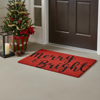 24" X 36" Red and Black Coir Merry and Bright Outdoor Christmas Door Mat HomeRoots