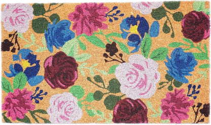 24" X 36" Natural Pink and Green Coir Floral Outdoor Door Mat HomeRoots