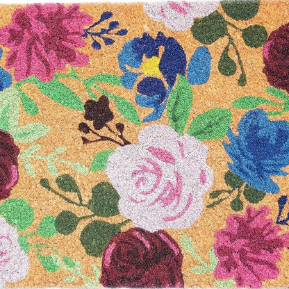 24" X 36" Natural Pink and Green Coir Floral Outdoor Door Mat HomeRoots