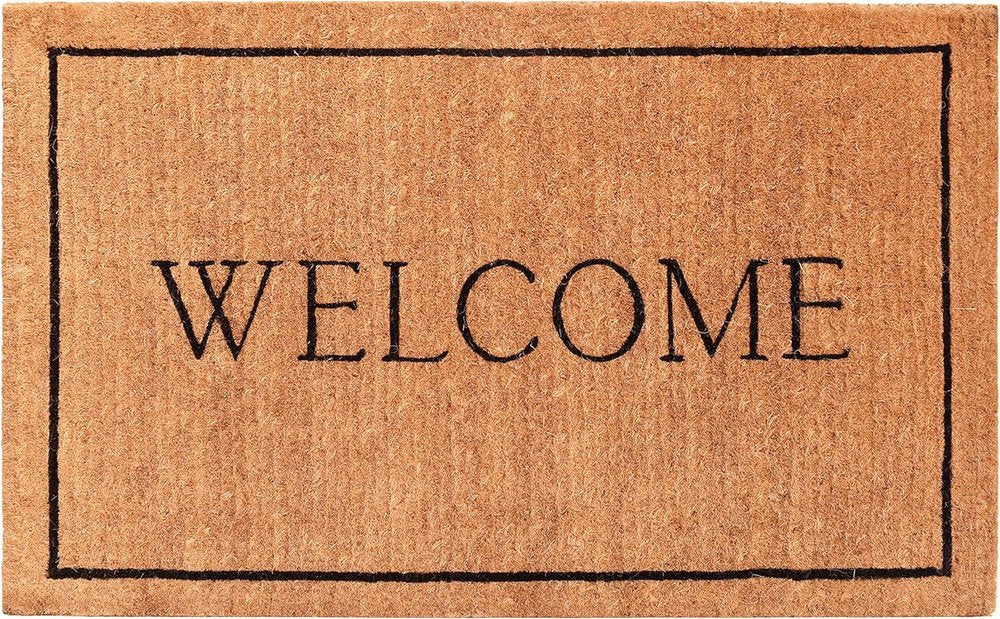 24" X 36" Natural and Black Coir Welcome Outdoor Door Mat HomeRoots