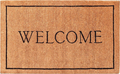 24" X 36" Natural and Black Coir Welcome Outdoor Door Mat HomeRoots