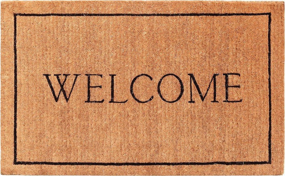 24" X 36" Natural and Black Coir Welcome Outdoor Door Mat HomeRoots