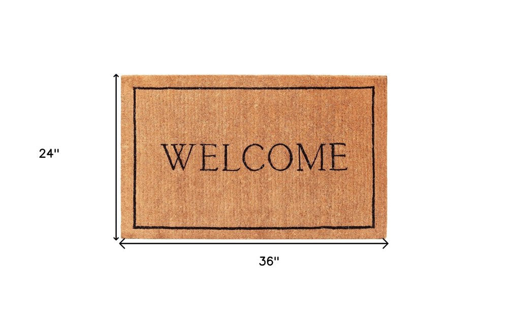 24" X 36" Natural and Black Coir Welcome Outdoor Door Mat HomeRoots