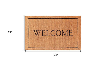 24" X 36" Natural and Black Coir Welcome Outdoor Door Mat HomeRoots