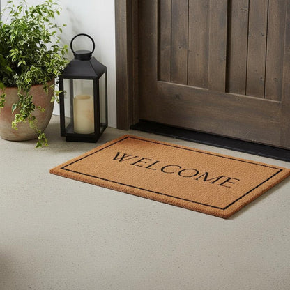 24" X 36" Natural and Black Coir Welcome Outdoor Door Mat HomeRoots