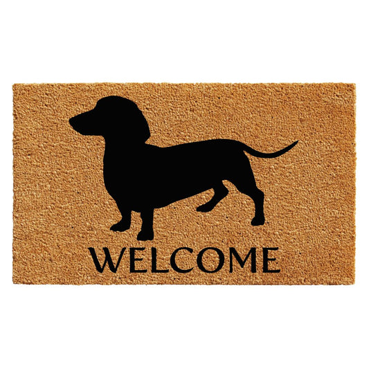 17" X 29" Natural and Black Coir Dachshund Welcome Outdoor Door Mat HomeRoots