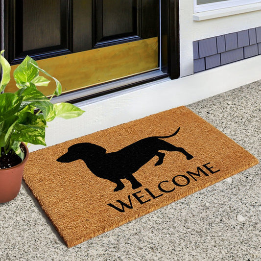 17" X 29" Natural and Black Coir Dachshund Welcome Outdoor Door Mat HomeRoots