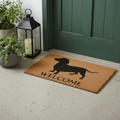 17" X 29" Natural and Black Coir Dachshund Welcome Outdoor Door Mat HomeRoots