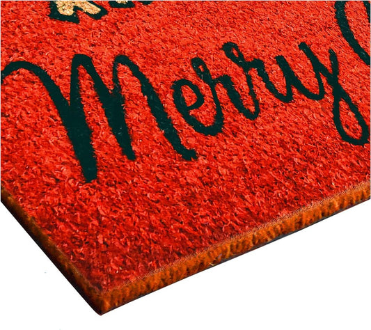 24" X 36" Red and Black Coir Reindeer Merry Christmas Outdoor Christmas Door Mat HomeRoots