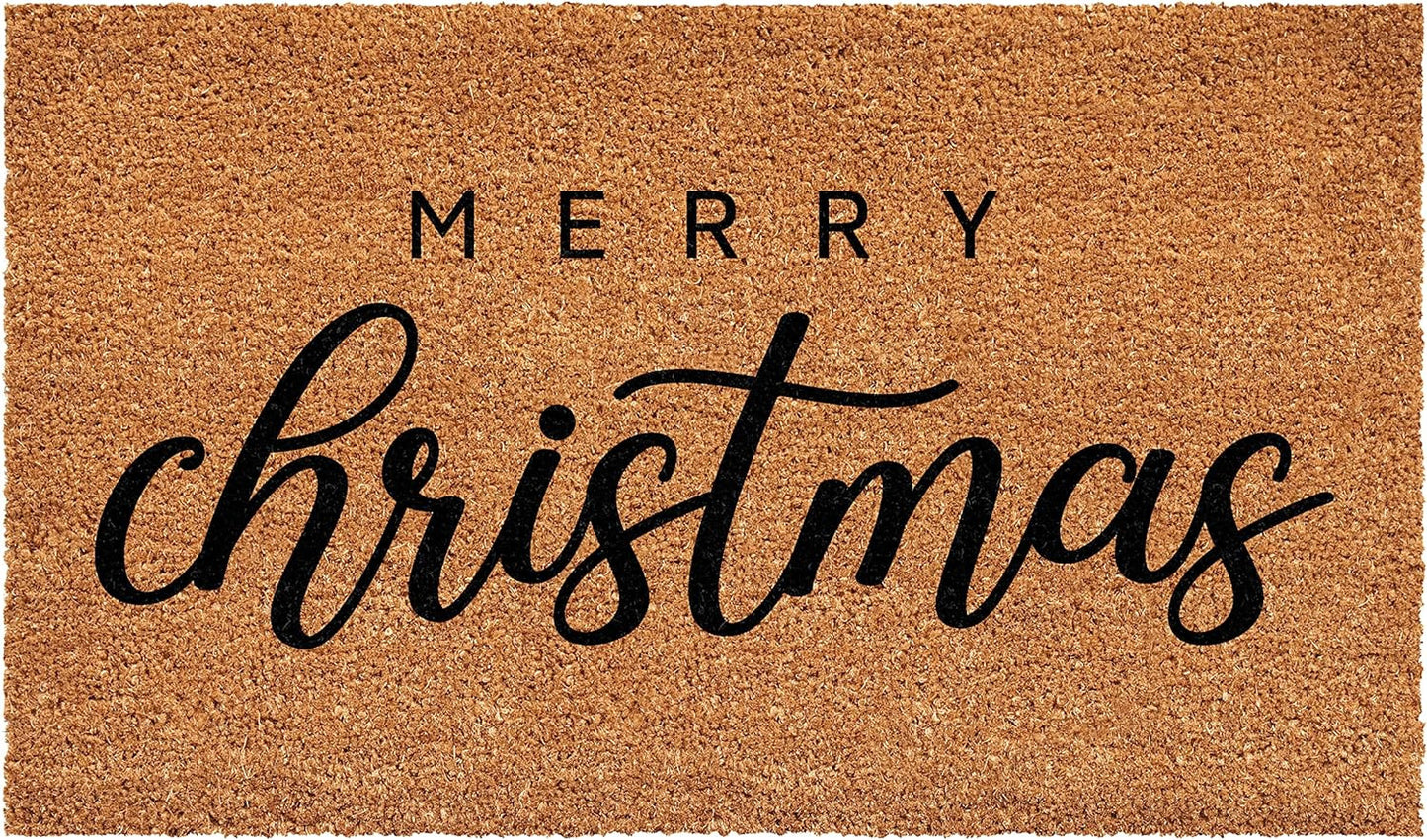 17" X 29" Natural and Black Coir Merry Christmas Outdoor Christmas Door Mat