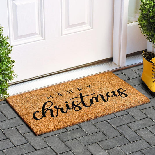 17" X 29" Natural and Black Coir Merry Christmas Outdoor Christmas Door Mat HomeRoots