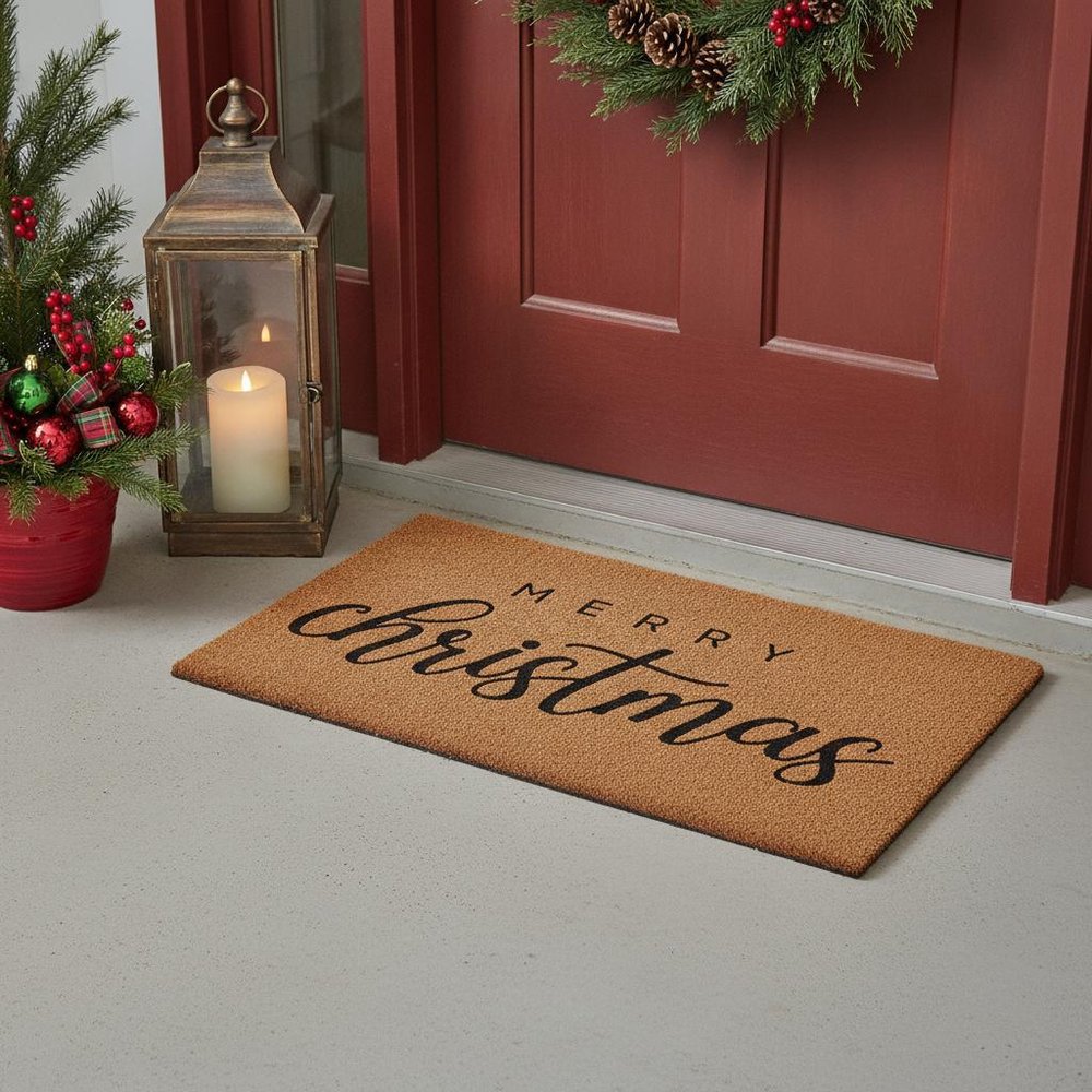 17" X 29" Natural and Black Coir Merry Christmas Outdoor Christmas Door Mat HomeRoots