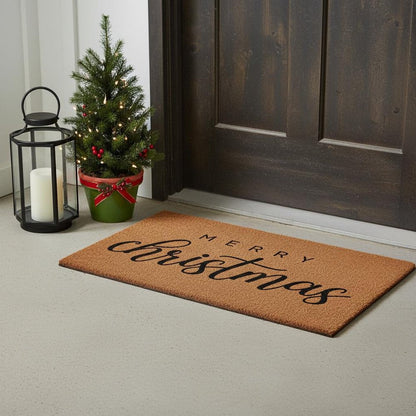 17" X 29" Natural and Black Coir Merry Christmas Outdoor Christmas Door Mat HomeRoots