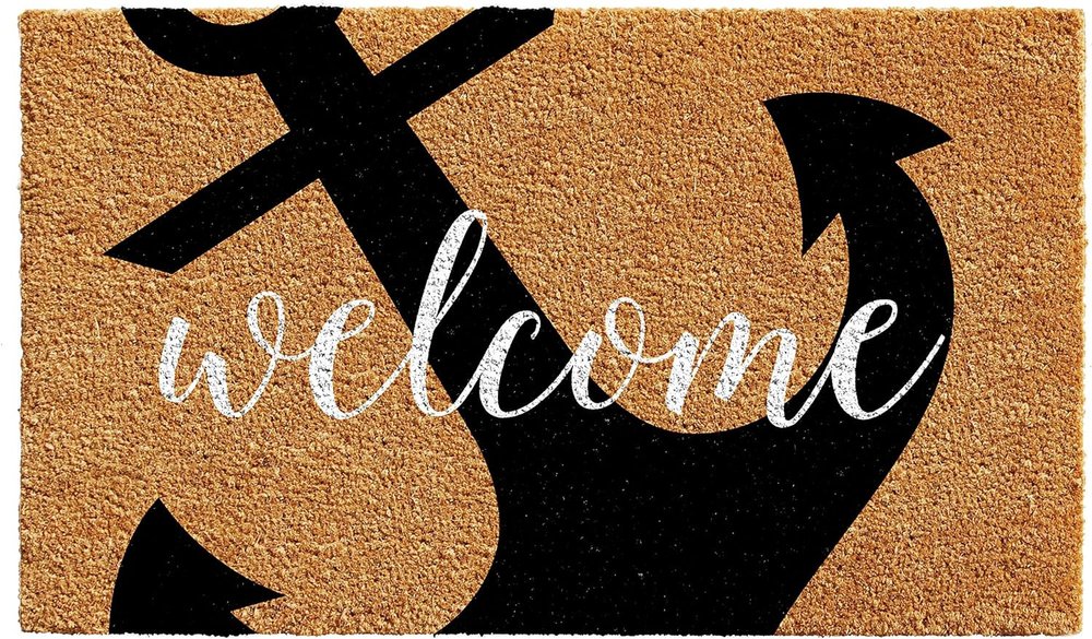 24" X 36" Natural and Black Coir Anchor Welcome Outdoor Door Mat HomeRoots