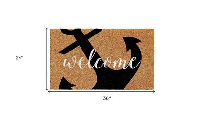 24" X 36" Natural and Black Coir Anchor Welcome Outdoor Door Mat HomeRoots