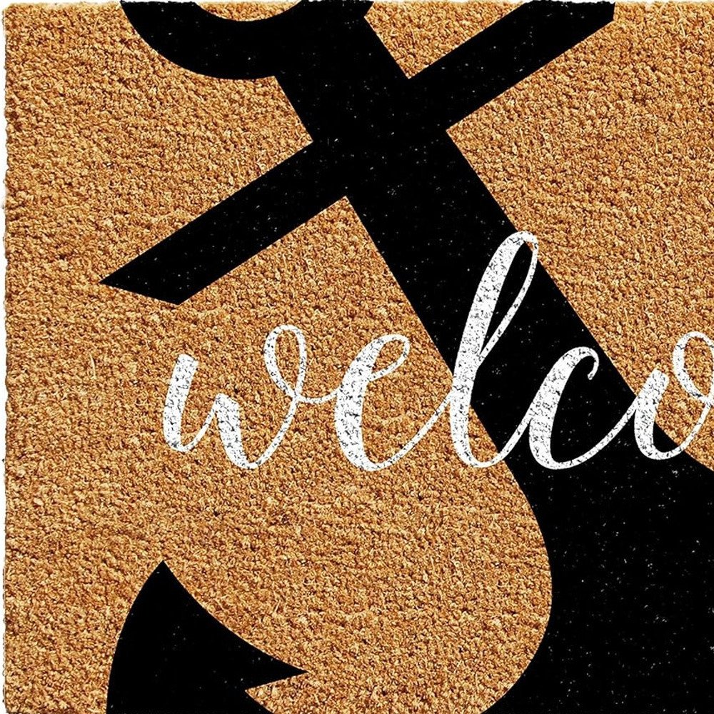 24" X 36" Natural and Black Coir Anchor Welcome Outdoor Door Mat HomeRoots
