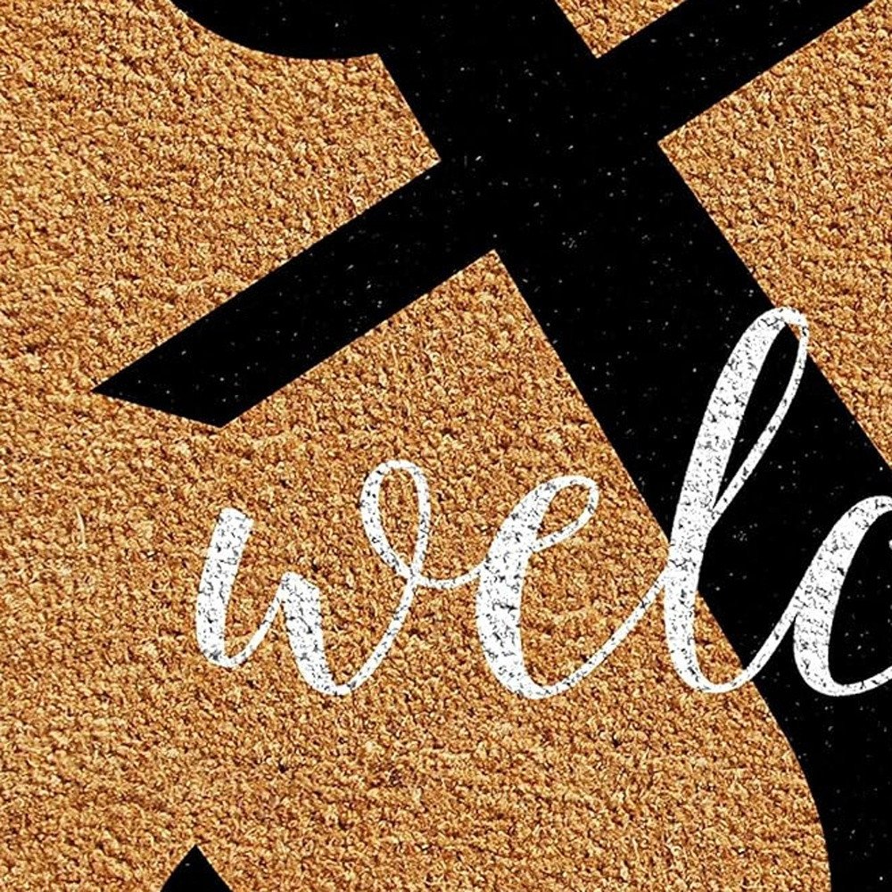 24" X 36" Natural and Black Coir Anchor Welcome Outdoor Door Mat HomeRoots