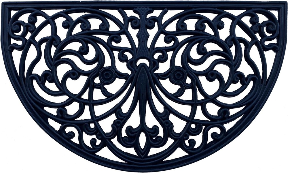 18" X 30" Black Rubber Scrollwork Welcome Outdoor Semi Circle Door Mat HomeRoots
