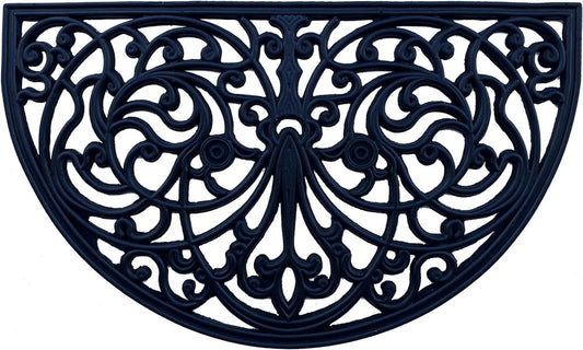 18" X 30" Black Rubber Scrollwork Welcome Outdoor Semi Circle Door Mat HomeRoots