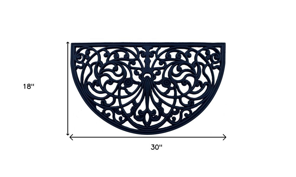 18" X 30" Black Rubber Scrollwork Welcome Outdoor Semi Circle Door Mat HomeRoots