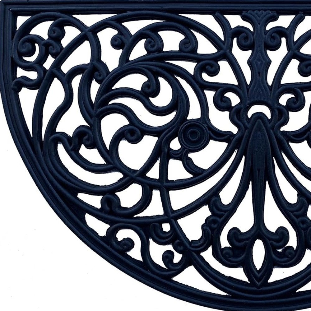 18" X 30" Black Rubber Scrollwork Welcome Outdoor Semi Circle Door Mat HomeRoots