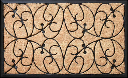 24" X 36" Natural and Black Coir Botanical Leaves Outdoor Door Mat HomeRoots