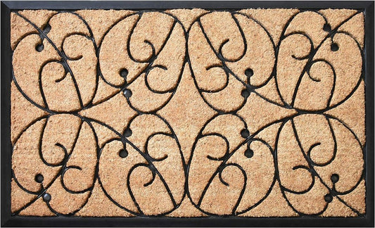 24" X 36" Natural and Black Coir Botanical Leaves Outdoor Door Mat HomeRoots