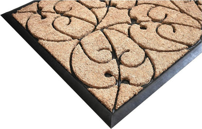 24" X 36" Natural and Black Coir Botanical Leaves Outdoor Door Mat HomeRoots