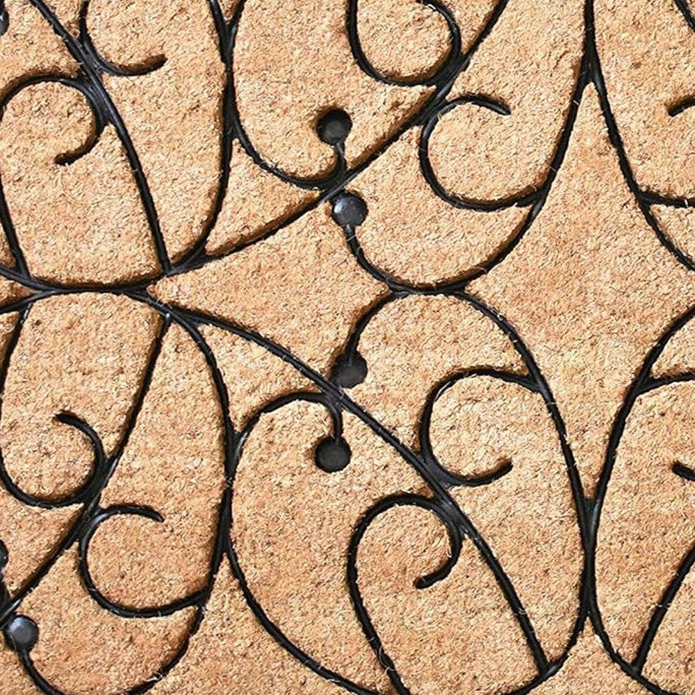 24" X 36" Natural and Black Coir Botanical Leaves Outdoor Door Mat HomeRoots