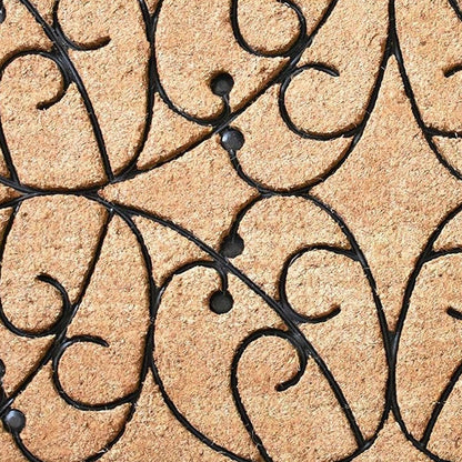 24" X 36" Natural and Black Coir Botanical Leaves Outdoor Door Mat HomeRoots
