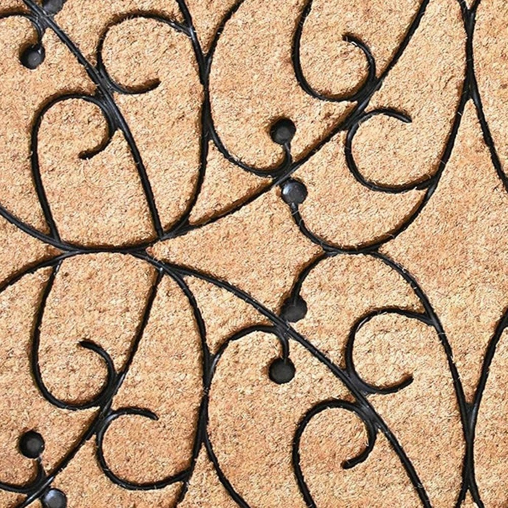 24" X 36" Natural and Black Coir Botanical Leaves Outdoor Door Mat HomeRoots