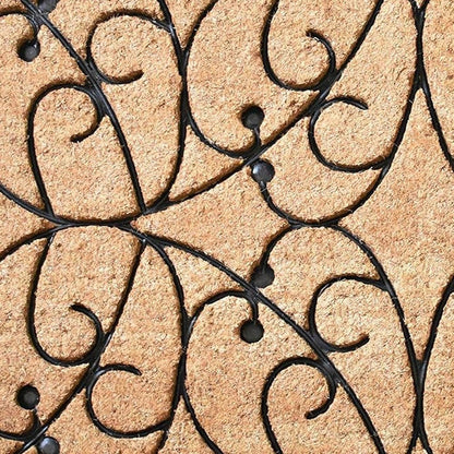 24" X 36" Natural and Black Coir Botanical Leaves Outdoor Door Mat HomeRoots