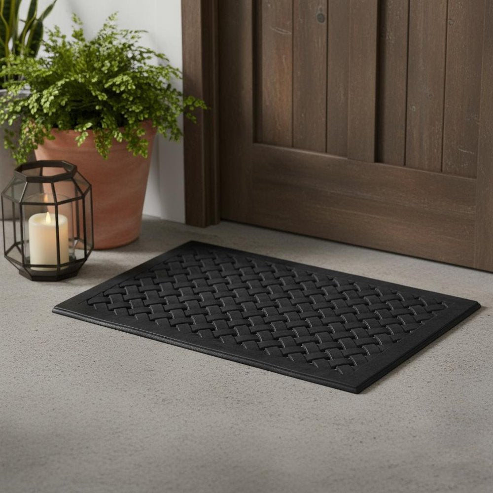 24" X 36" Black Rubber Weave Outdoor Door Mat HomeRoots