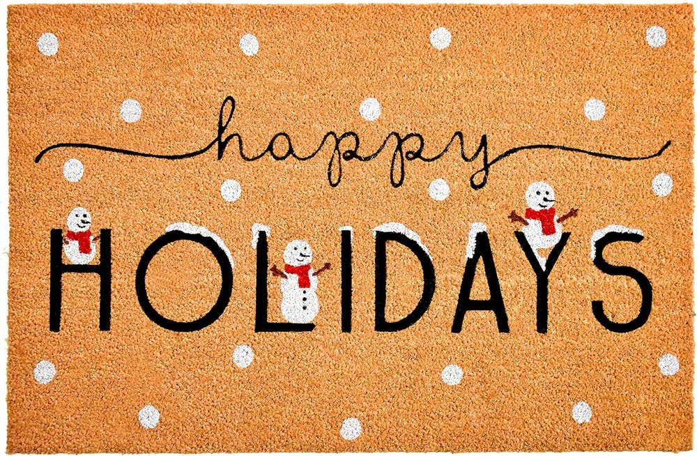 24" X 36" Natural Black and White Coir Happy Holidays Outdoor Christmas Door Mat HomeRoots