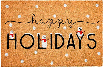 24" X 36" Natural Black and White Coir Happy Holidays Outdoor Christmas Door Mat HomeRoots