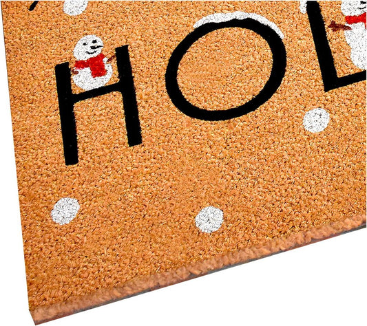 24" X 36" Natural Black and White Coir Happy Holidays Outdoor Christmas Door Mat HomeRoots