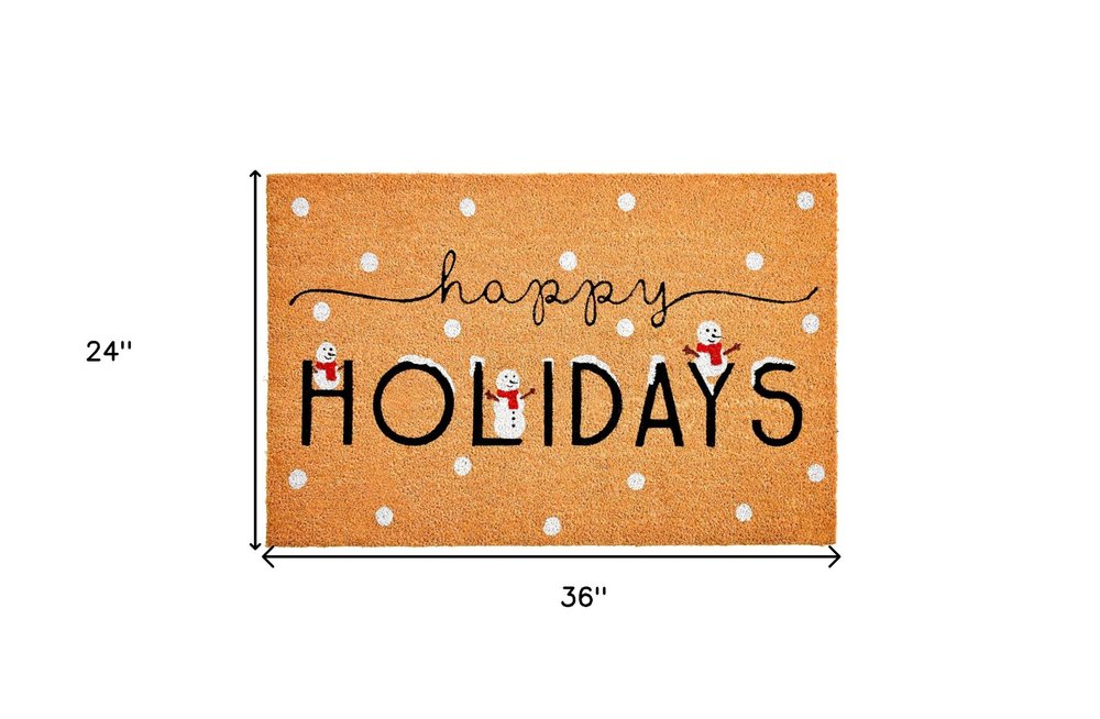 24" X 36" Natural Black and White Coir Happy Holidays Outdoor Christmas Door Mat HomeRoots