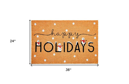 24" X 36" Natural Black and White Coir Happy Holidays Outdoor Christmas Door Mat HomeRoots