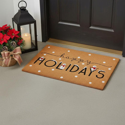24" X 36" Natural Black and White Coir Happy Holidays Outdoor Christmas Door Mat HomeRoots