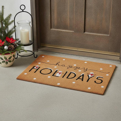24" X 36" Natural Black and White Coir Happy Holidays Outdoor Christmas Door Mat HomeRoots