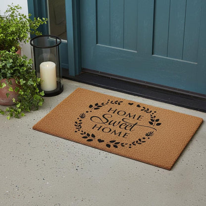 17" X 29" Natural and Black Coir Home Sweet Home Outdoor Door Mat HomeRoots