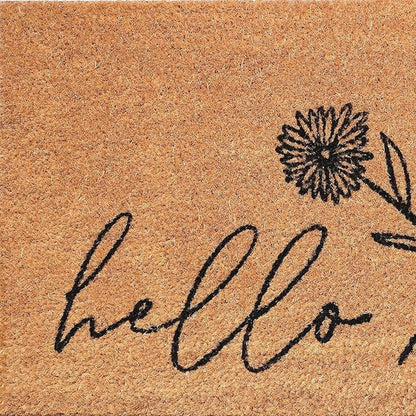 24" X 36" Natural and Black Coir Floral Hello Outdoor Door Mat HomeRoots