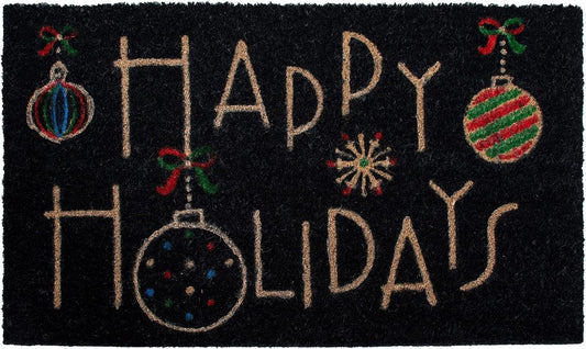 24" X 36" Black and Natural Coir Happy Holidays Outdoor Christmas Door Mat HomeRoots