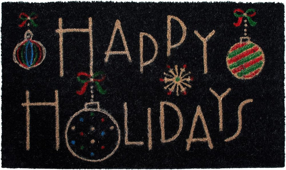24" X 36" Black and Natural Coir Happy Holidays Outdoor Christmas Door Mat HomeRoots