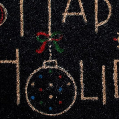 24" X 36" Black and Natural Coir Happy Holidays Outdoor Christmas Door Mat HomeRoots