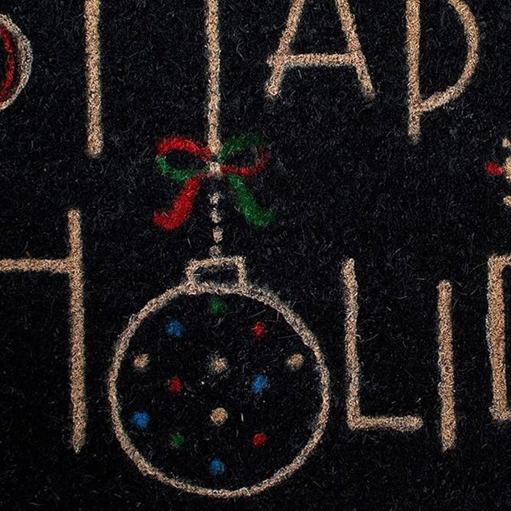 24" X 36" Black and Natural Coir Happy Holidays Outdoor Christmas Door Mat HomeRoots