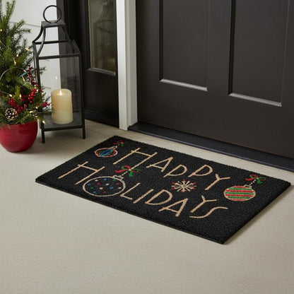 24" X 36" Black and Natural Coir Happy Holidays Outdoor Christmas Door Mat HomeRoots
