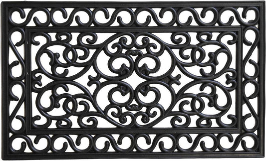 18" X 30" Black Rubber Scrollwork Outdoor Door Mat HomeRoots